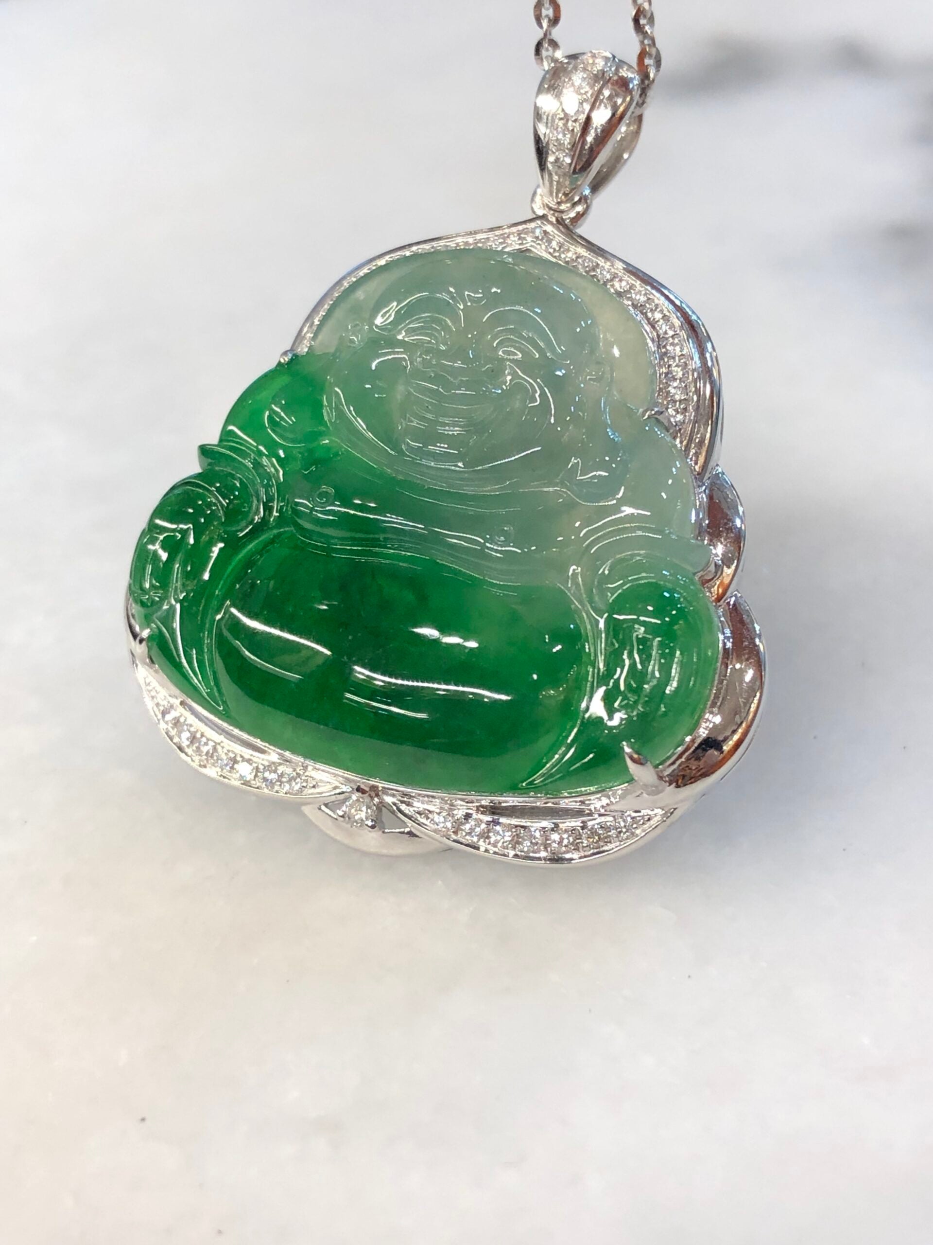 Icy Green Jade Buddha Pendant
