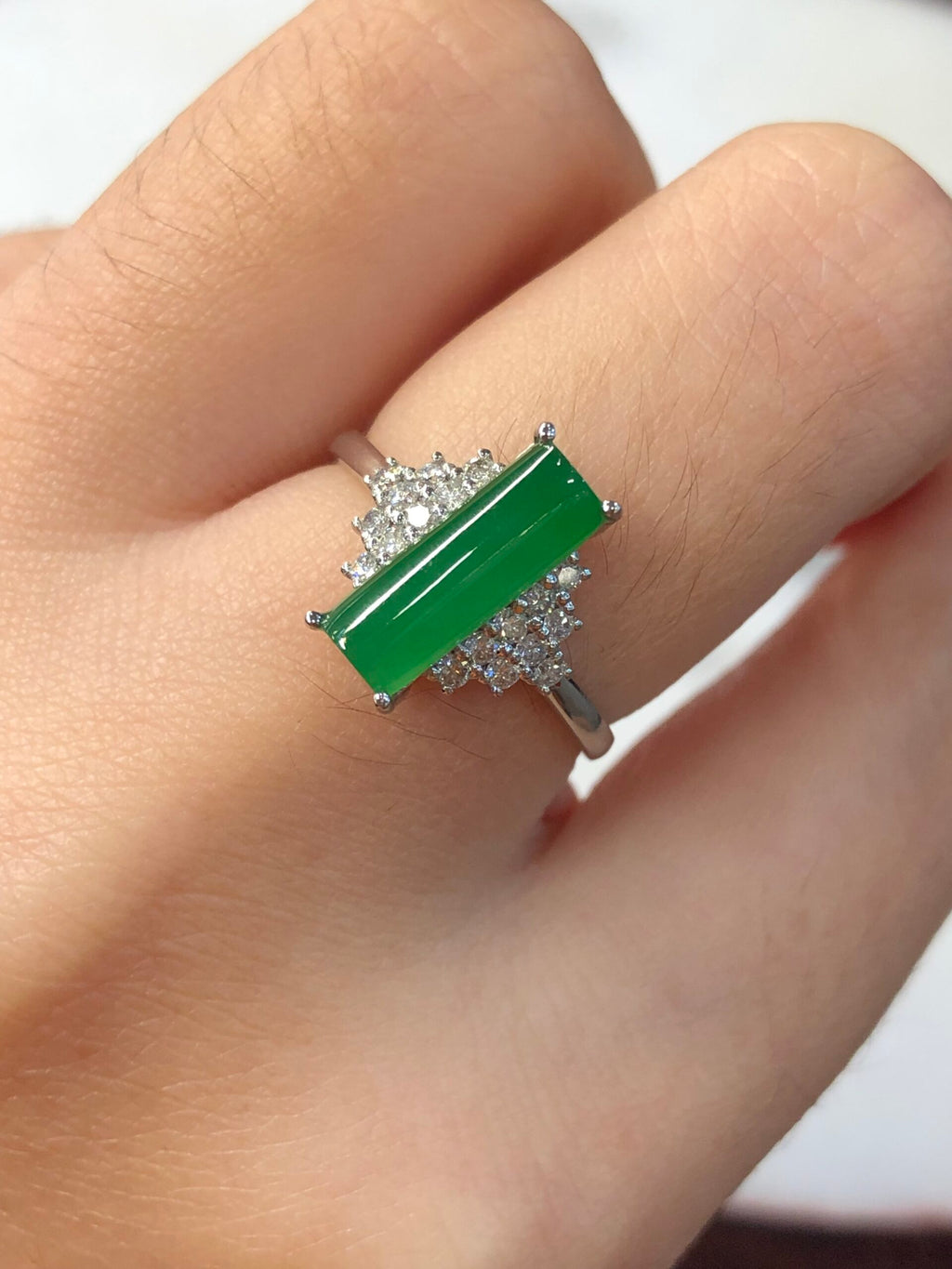Green Jade Cylindrical Shaped Ring