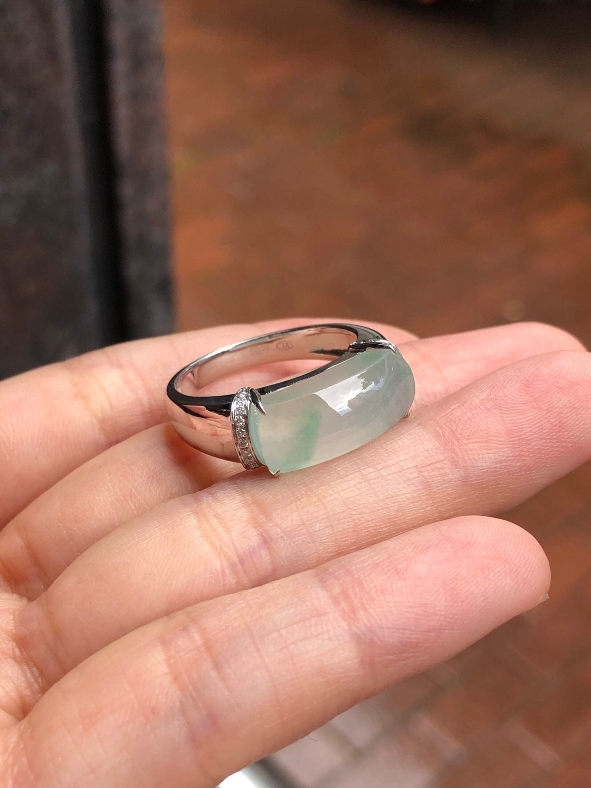 Icy with Green Jade Saddle Ring