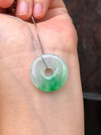Icy Green Safety Coin Jadeite Pendant with 18K White Gold Chain | ClassicJade Singapore