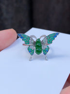 Green Jade Pea Pod Butterfly Ring