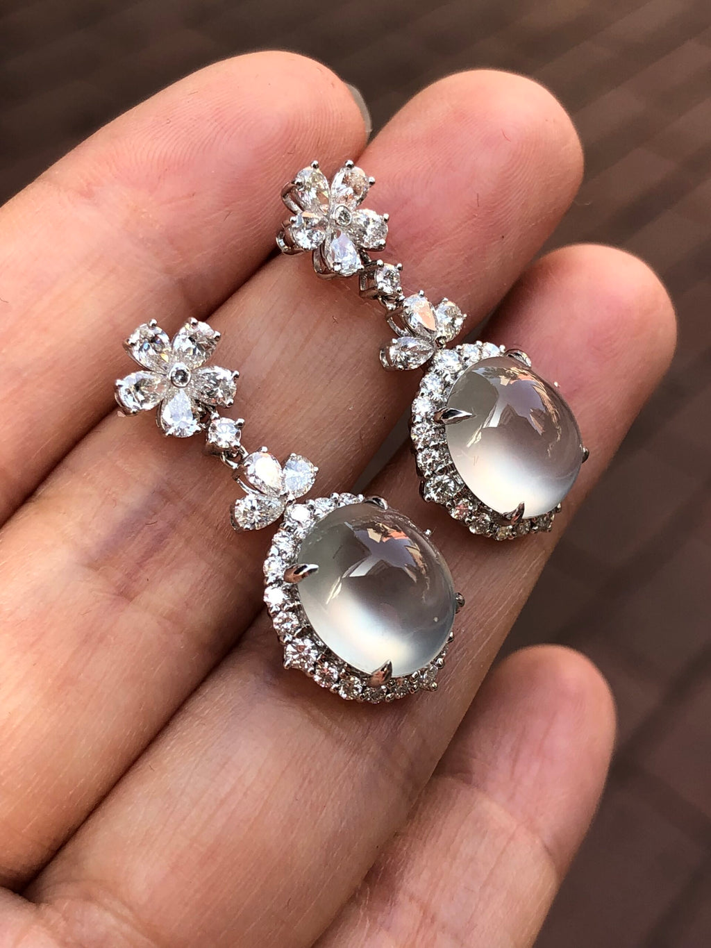 Icy Jade Cabochon Earrings (Glassy Variety)