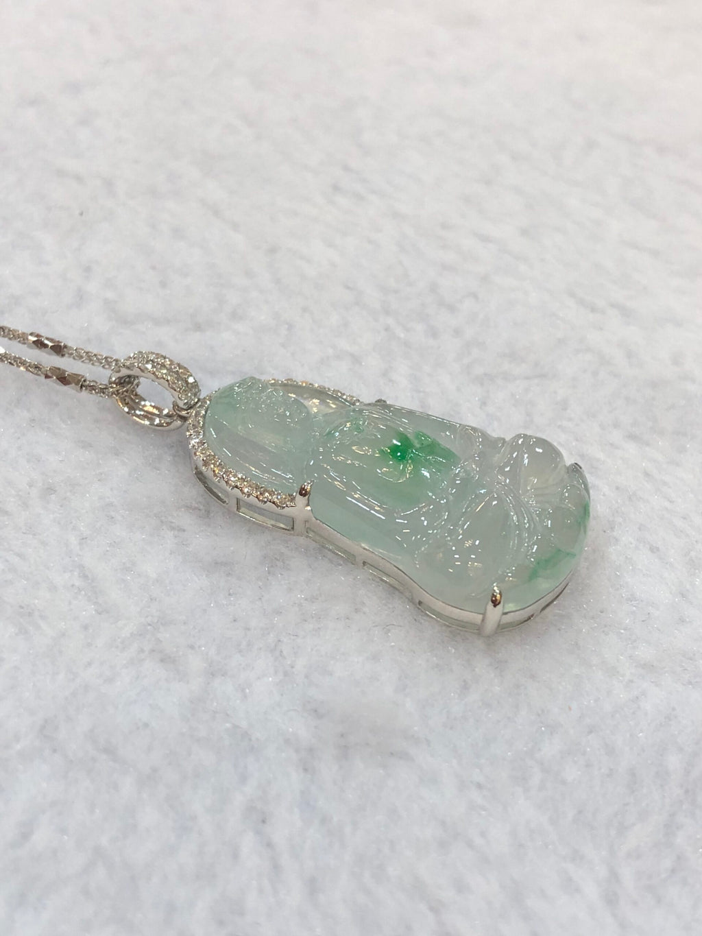 Icy Green Jade Guan Yin Pendant