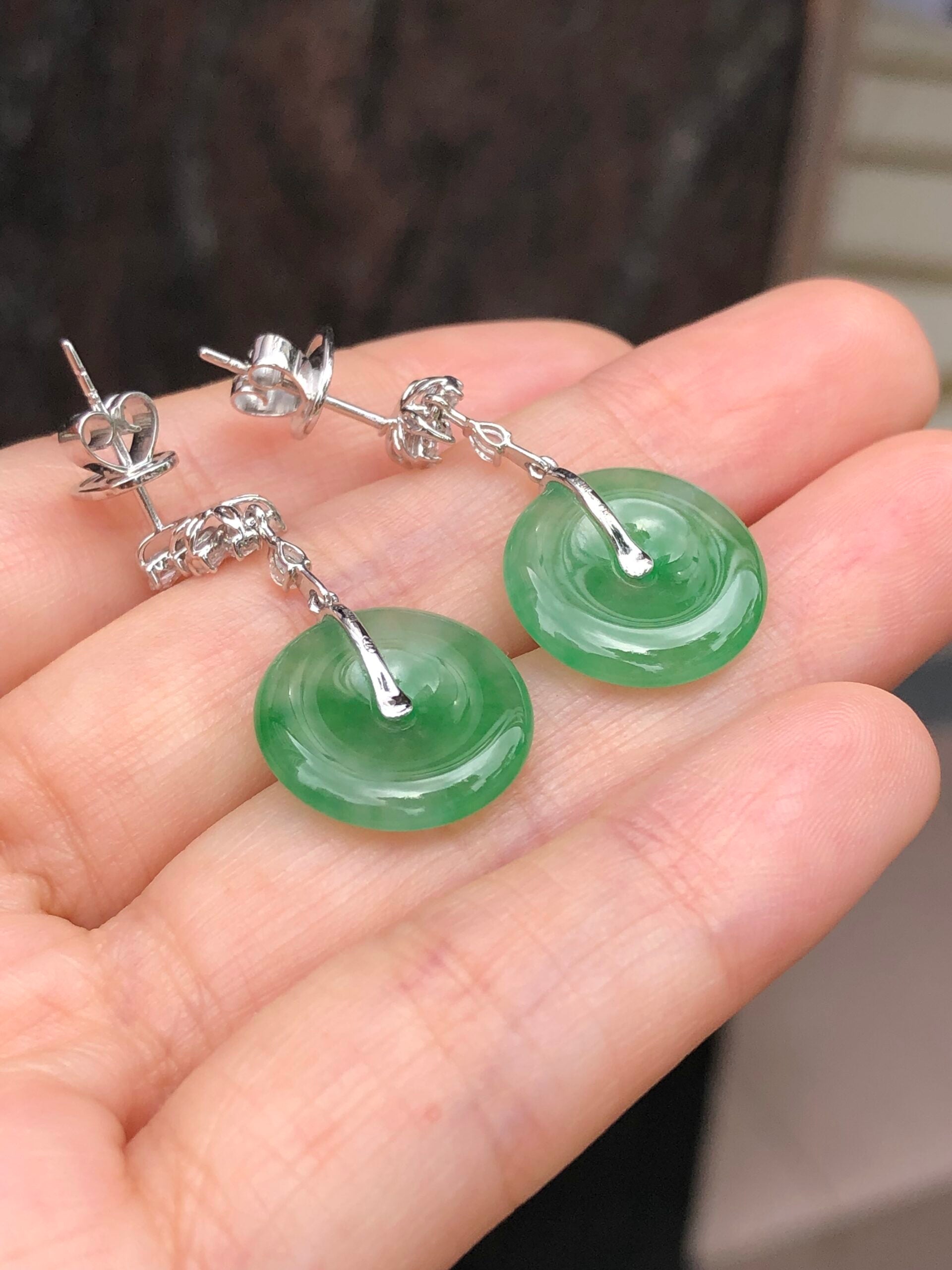 Icy Green Jade Safety Coin Earrings