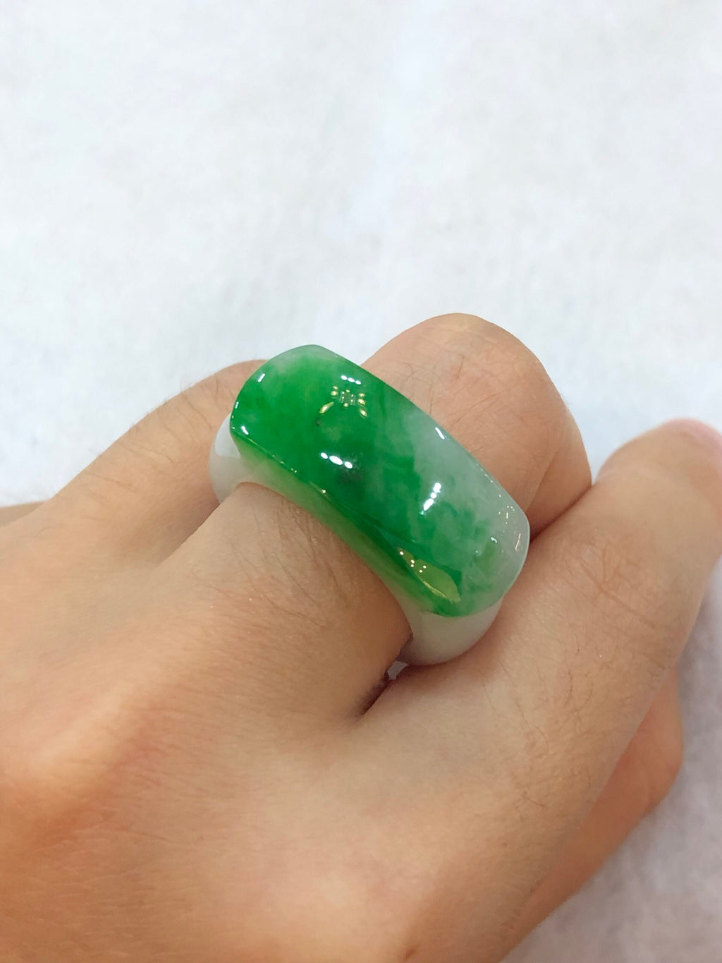Green Jade Saddle Ring