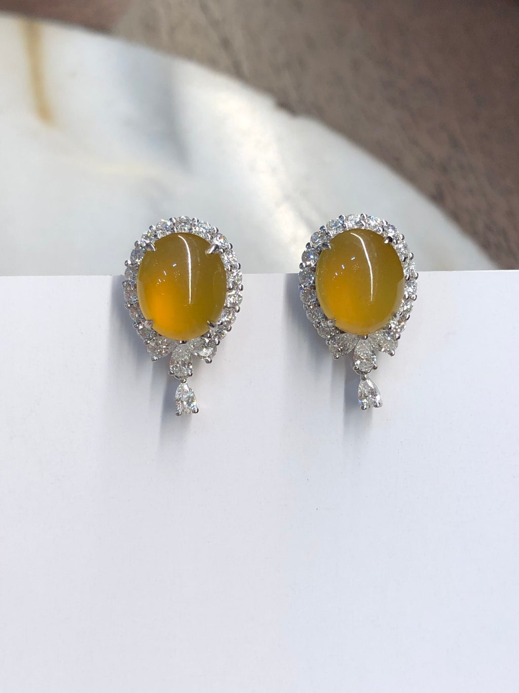 Icy Honey Jade Cabochons Earrings