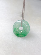 Icy Green Jade Safety Coin with 18k White Gold chain