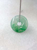 Icy Green Jade Safety Coin with 18k White Gold chain