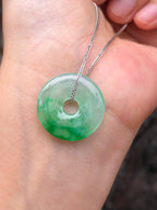 Icy Green Jade Safety Coin with 18k White Gold chain