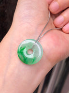 Icy Green Jade Safety Coin with 18k White Gold chain