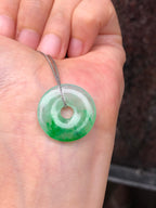 Icy Green Jade Safety Coin with 18k White Gold chain