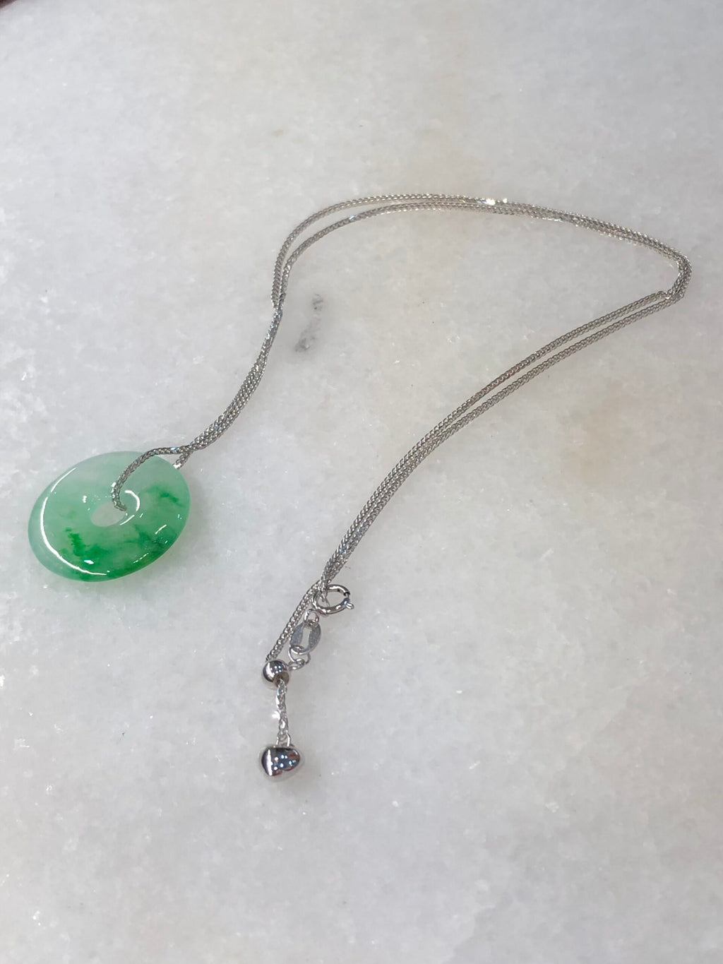 Icy Green Jade Safety Coin with 18k White Gold chain