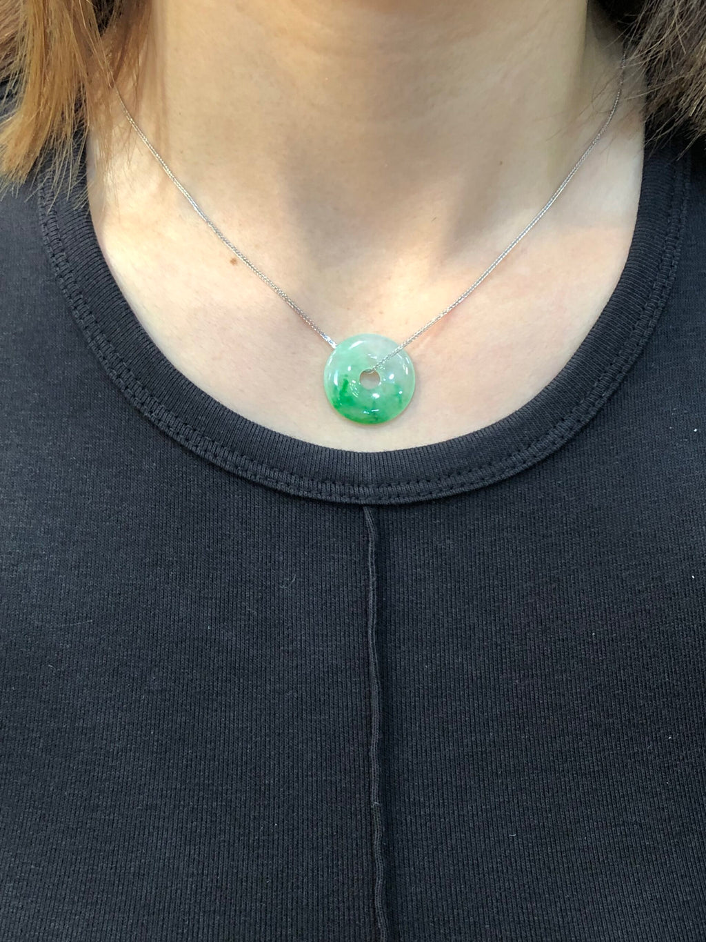 Icy Green Jade Safety Coin with 18k White Gold chain