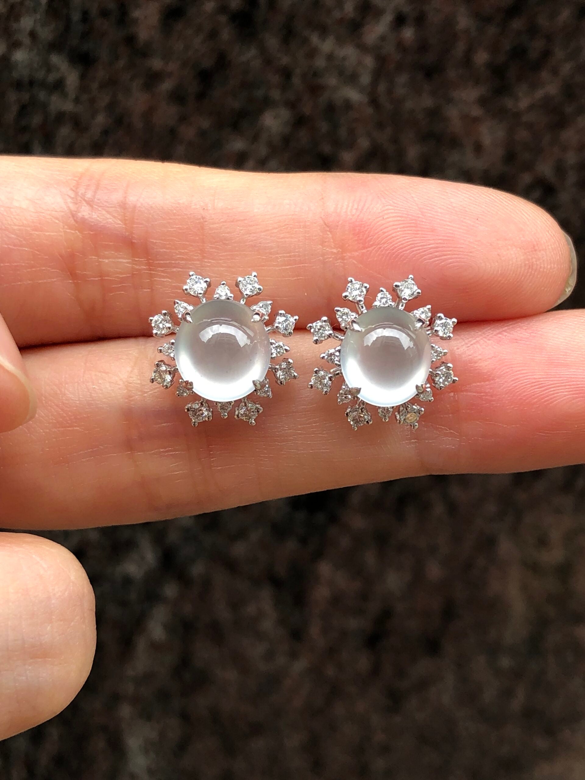 Icy Jade Cabochons Earrings (Glassy Variety)
