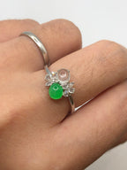 Green and Icy Jade Cabochons Ring