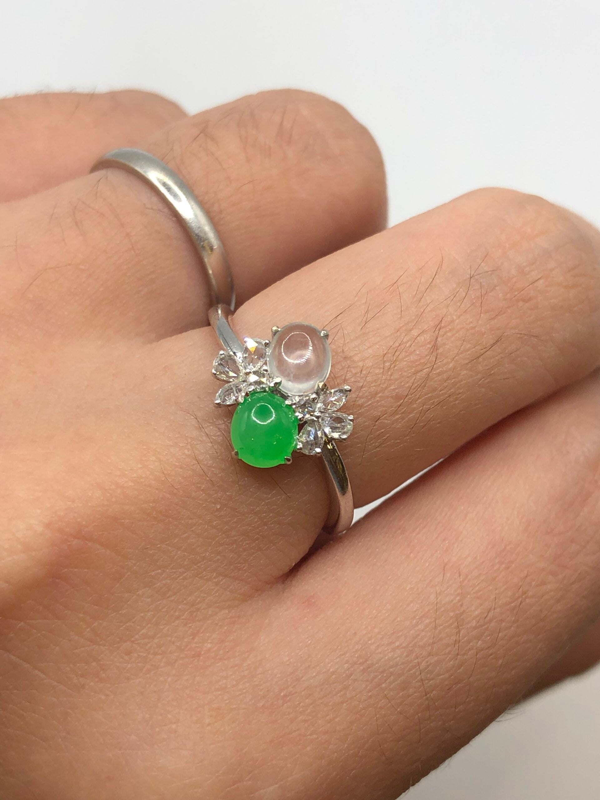 Green and Icy Jade Cabochons Ring