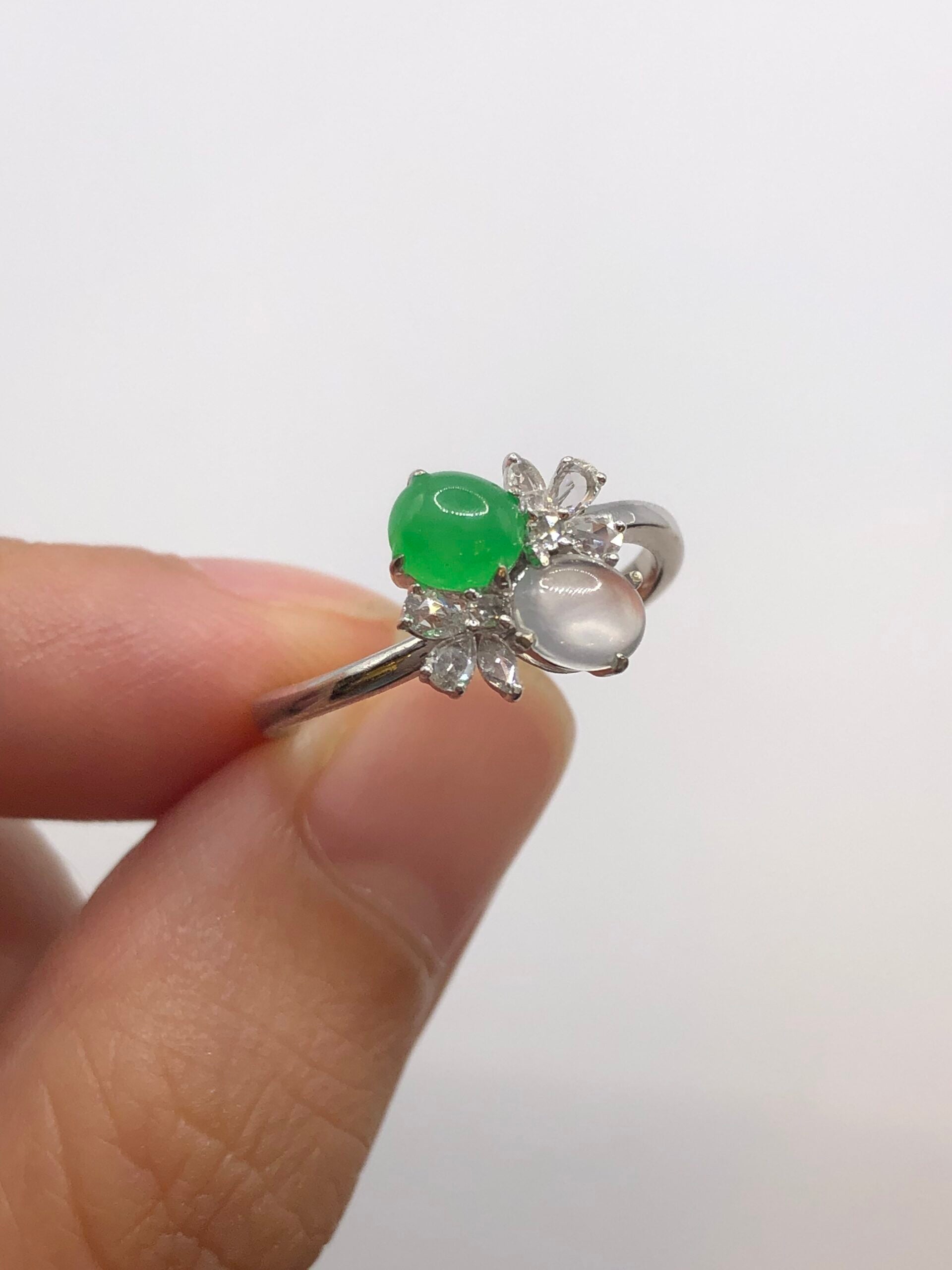 Green and Icy Jade Cabochons Ring
