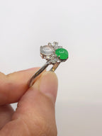 Green and Icy Jade Cabochons Ring