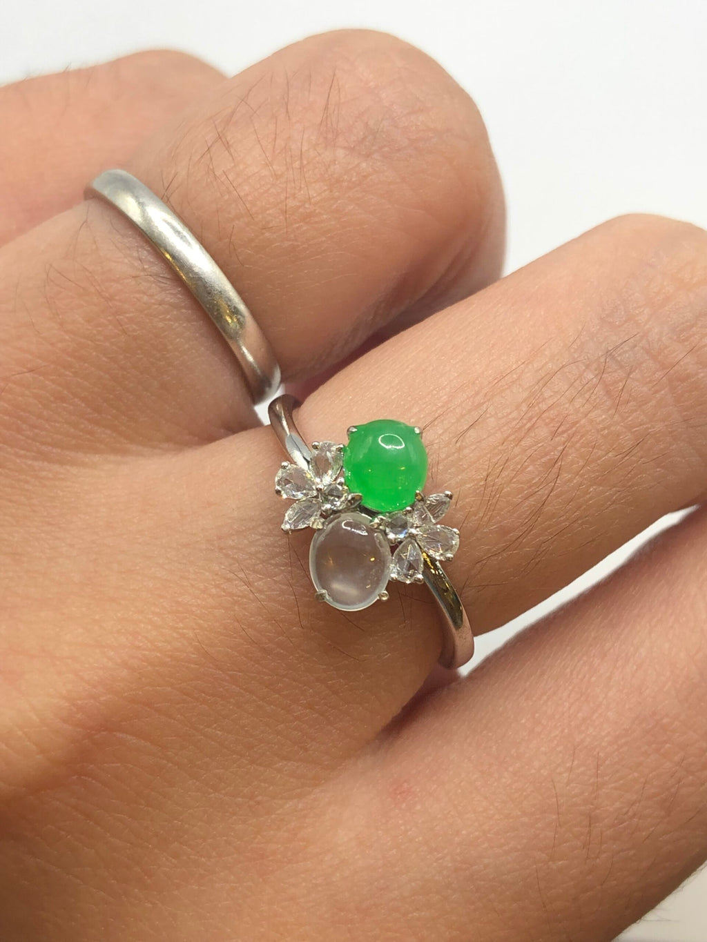 Green and Icy Jade Cabochons Ring