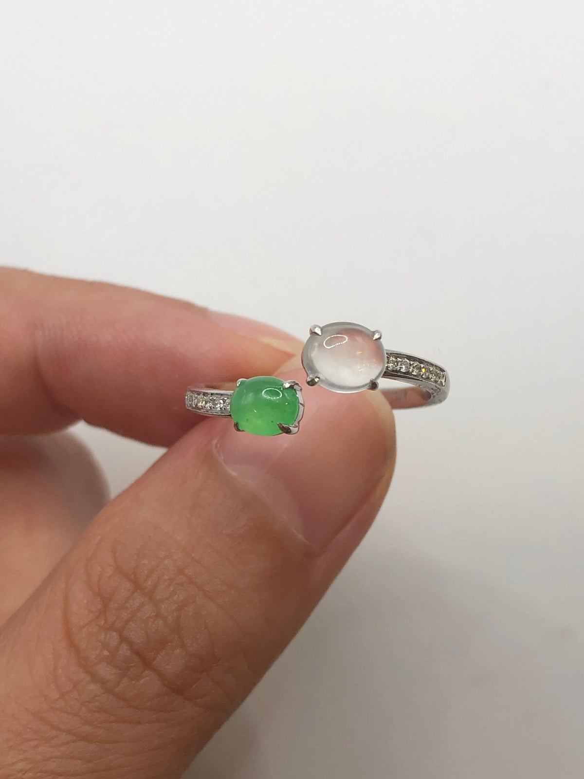 Green and Icy Jade Cabochons Ring