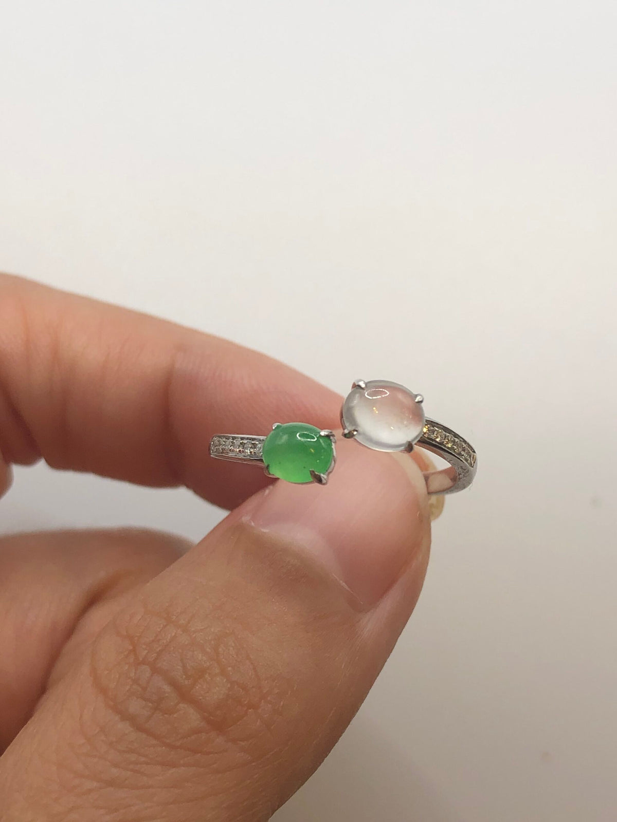 Green and Icy Jade Cabochons Ring
