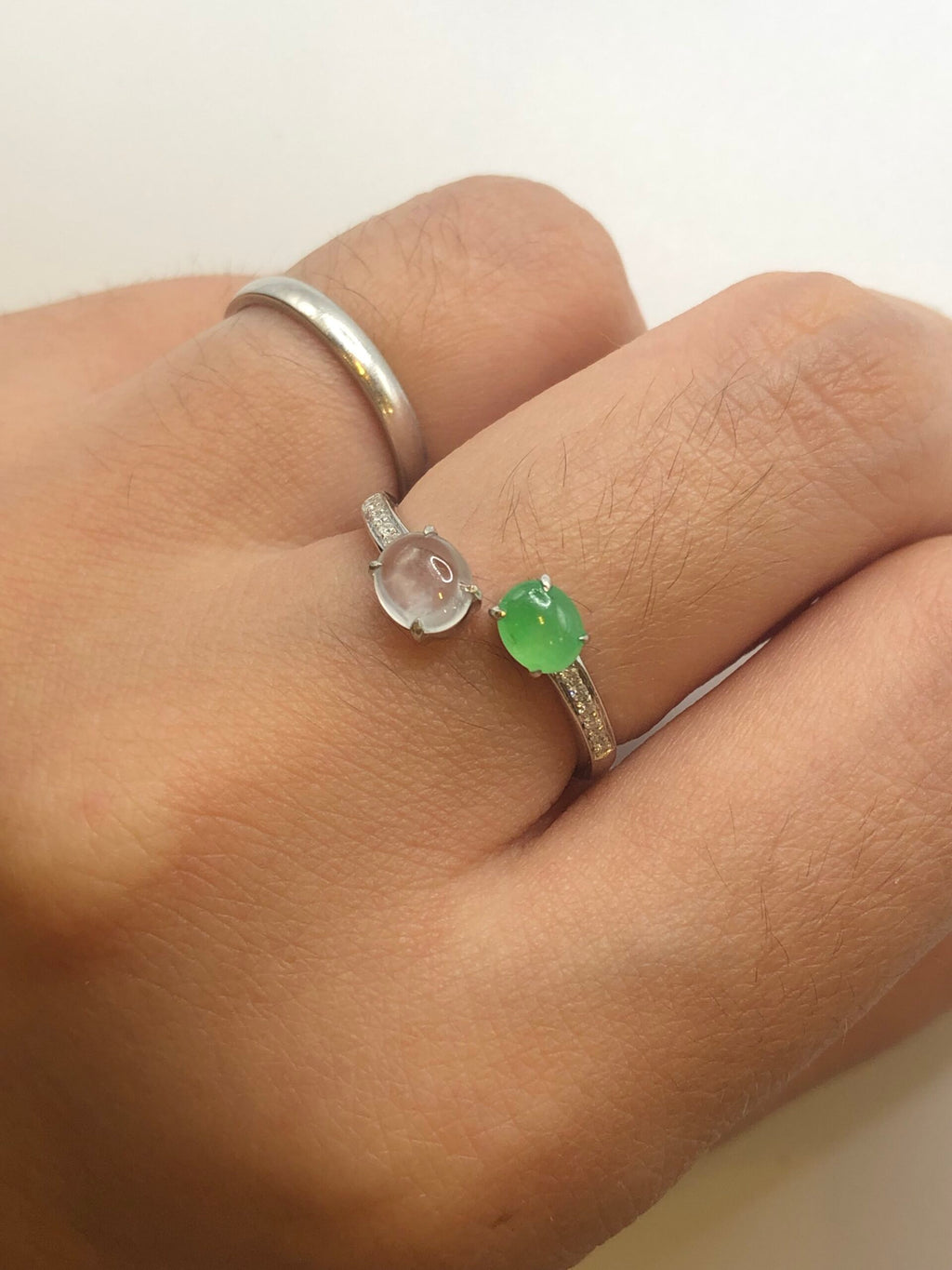 Green and Icy Jade Cabochons Ring