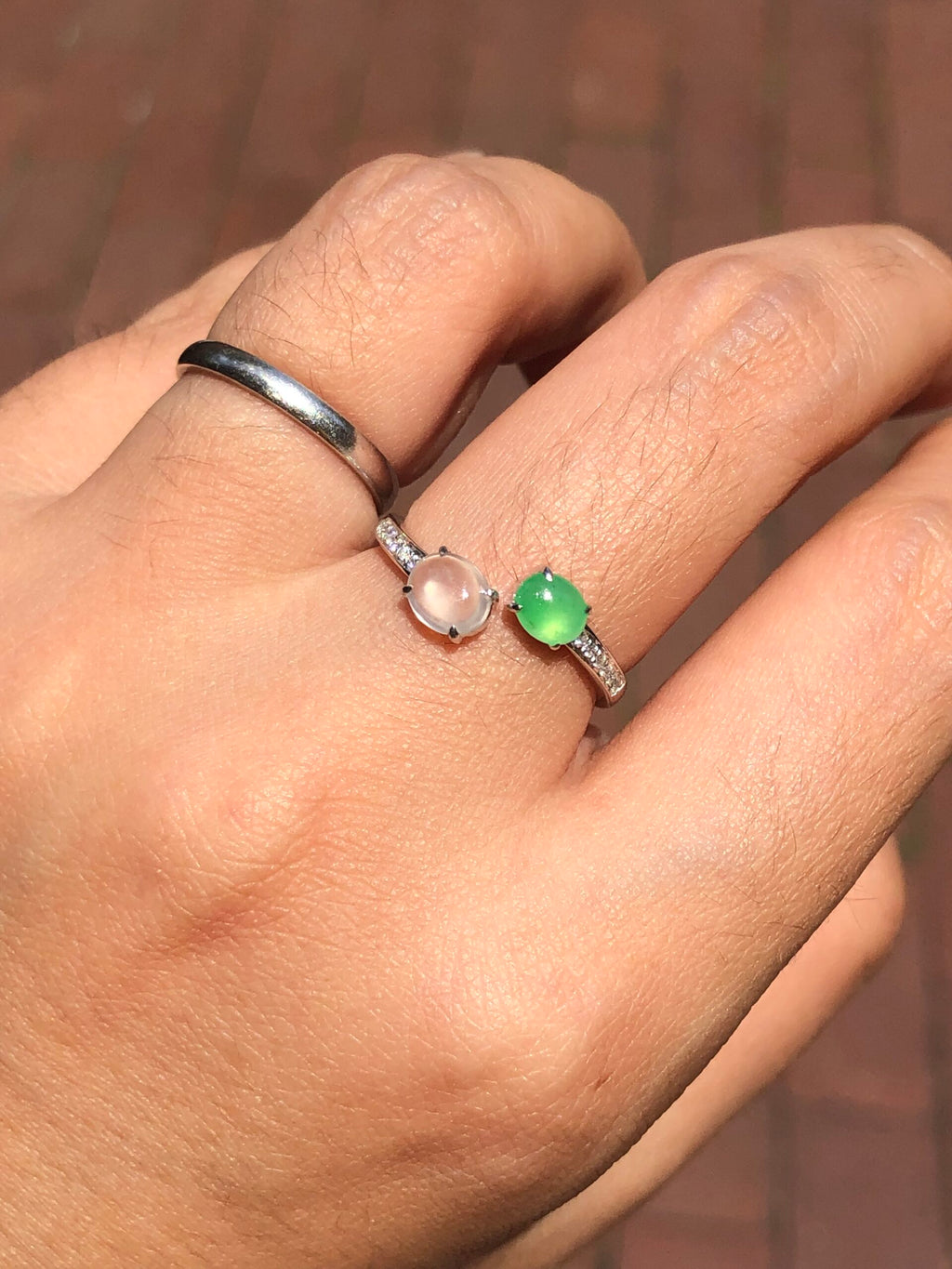 Green and Icy Jade Cabochons Ring