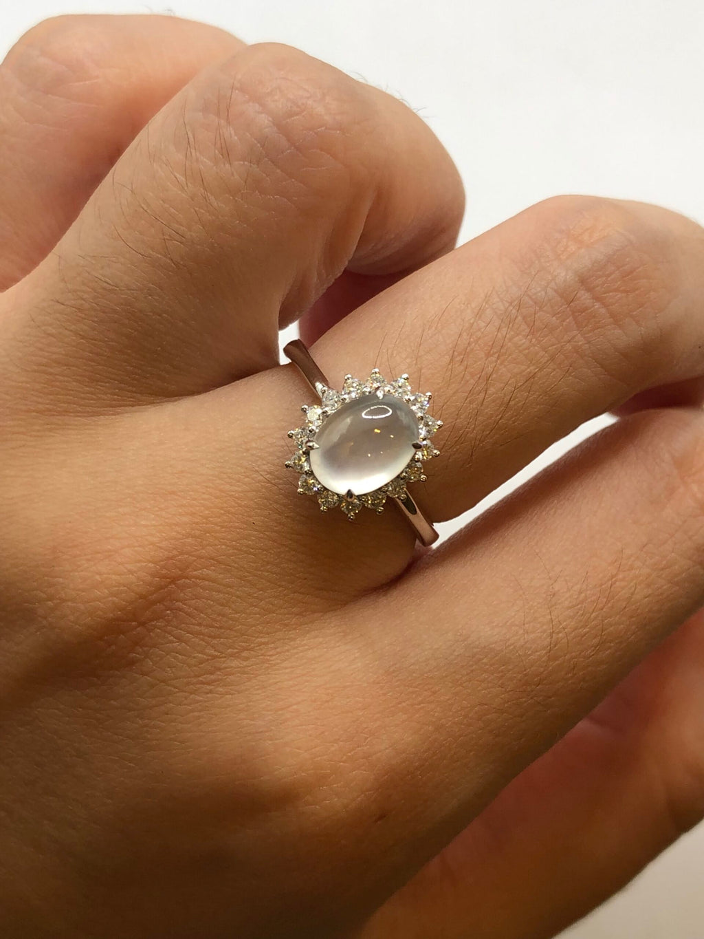 Icy Jade Cabochon Ring (Glassy Variety)