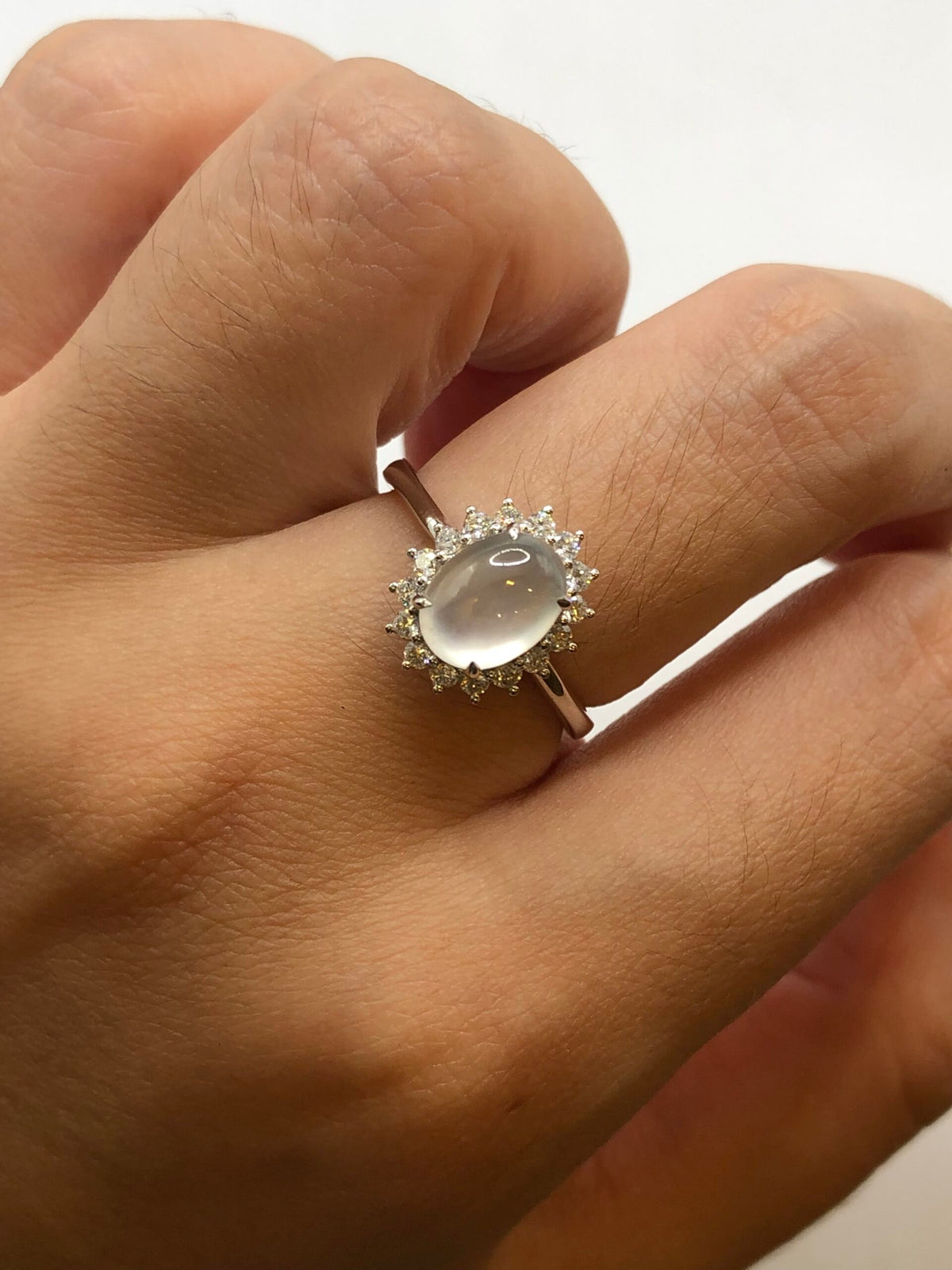 Icy Jade Cabochon Ring (Glassy Variety)