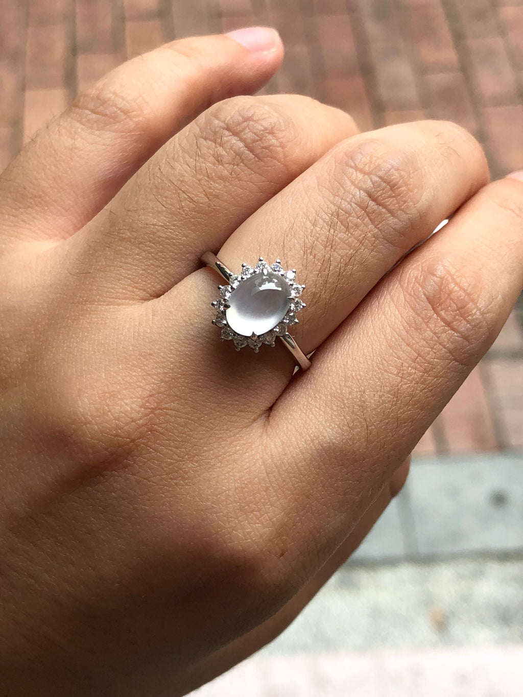Icy Jade Cabochon Ring (Glassy Variety)
