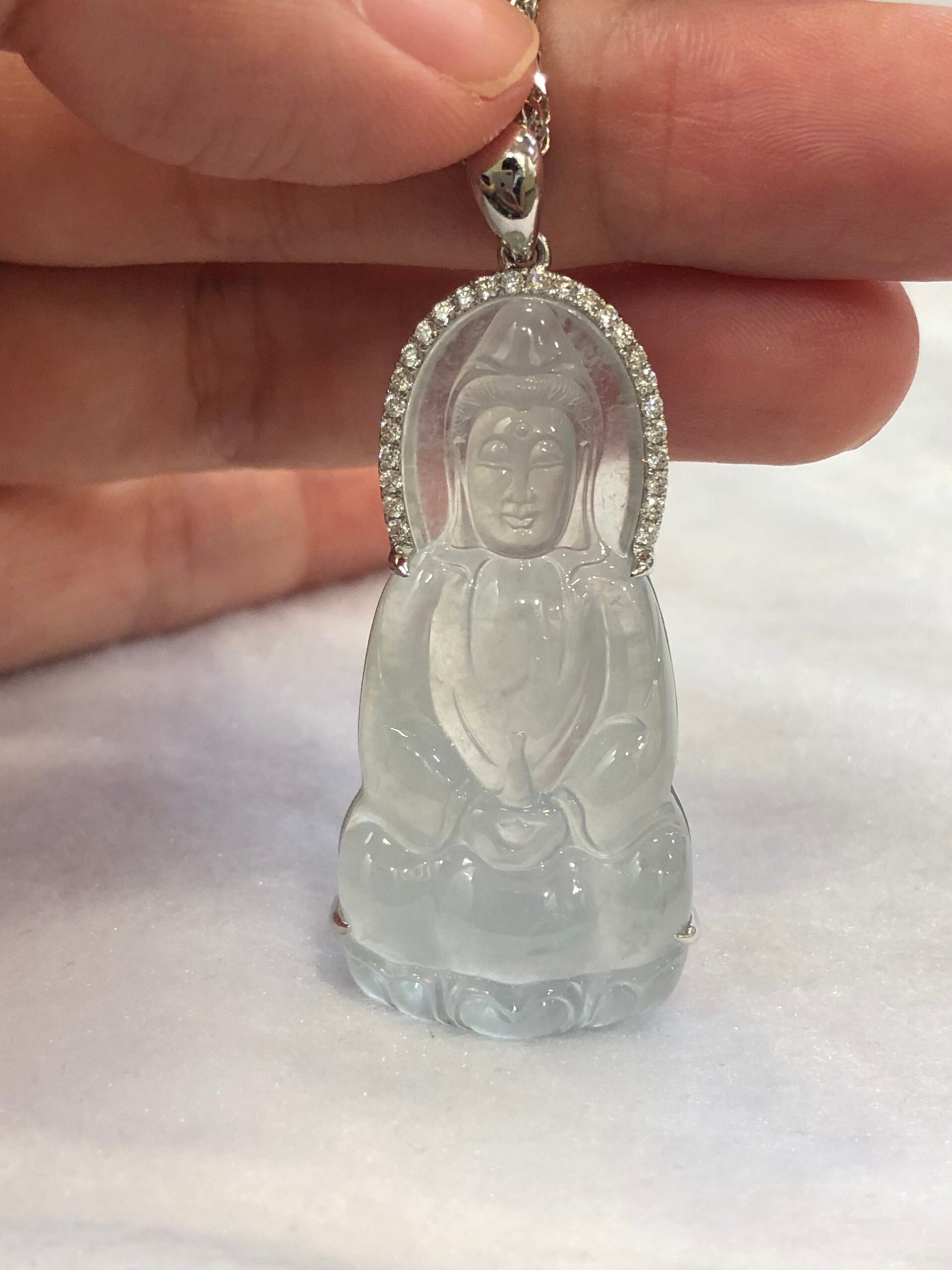 Icy Jade Guan Yin Pendant