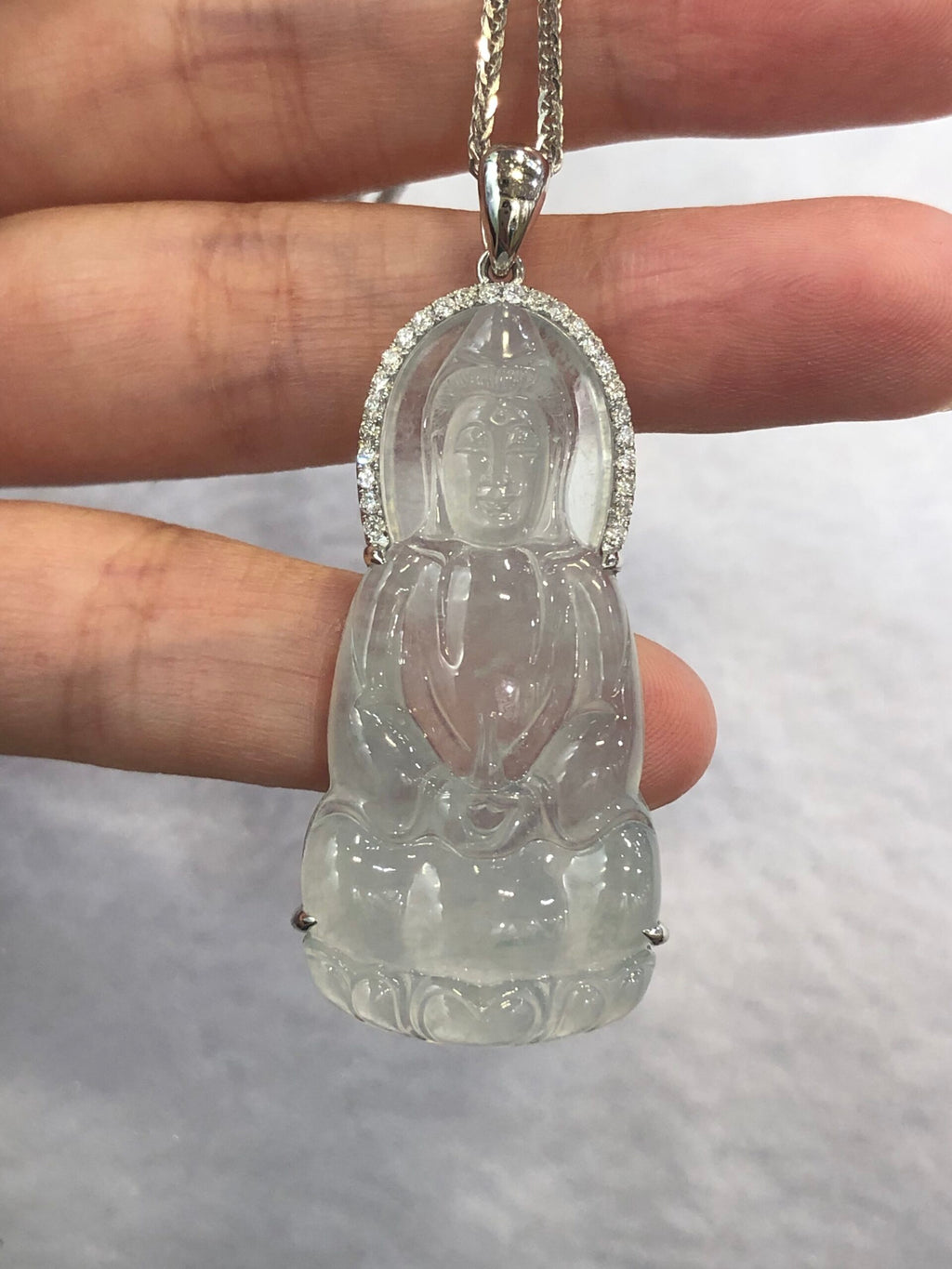 Icy Jade Guan Yin Pendant