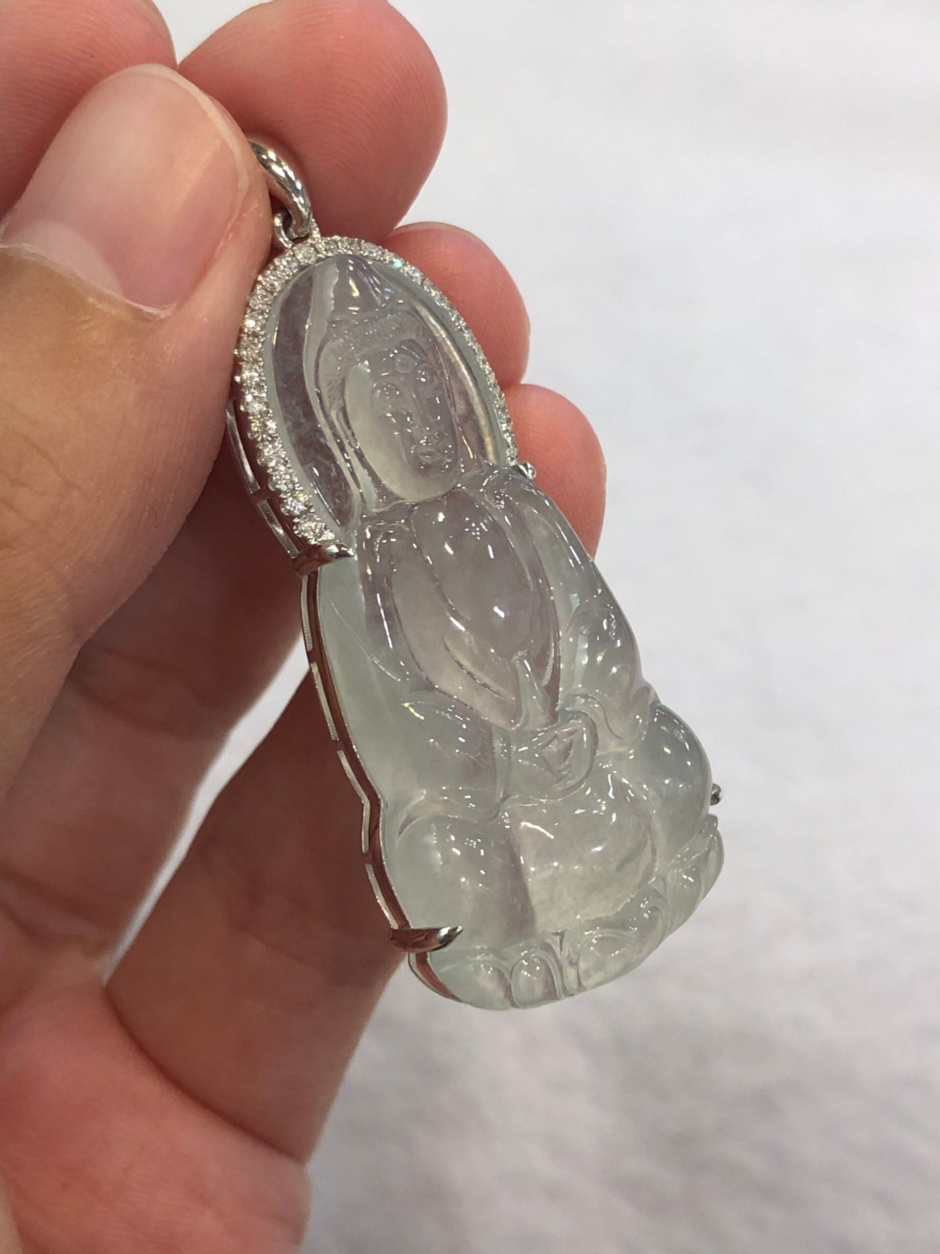 Icy Jade Guan Yin Pendant