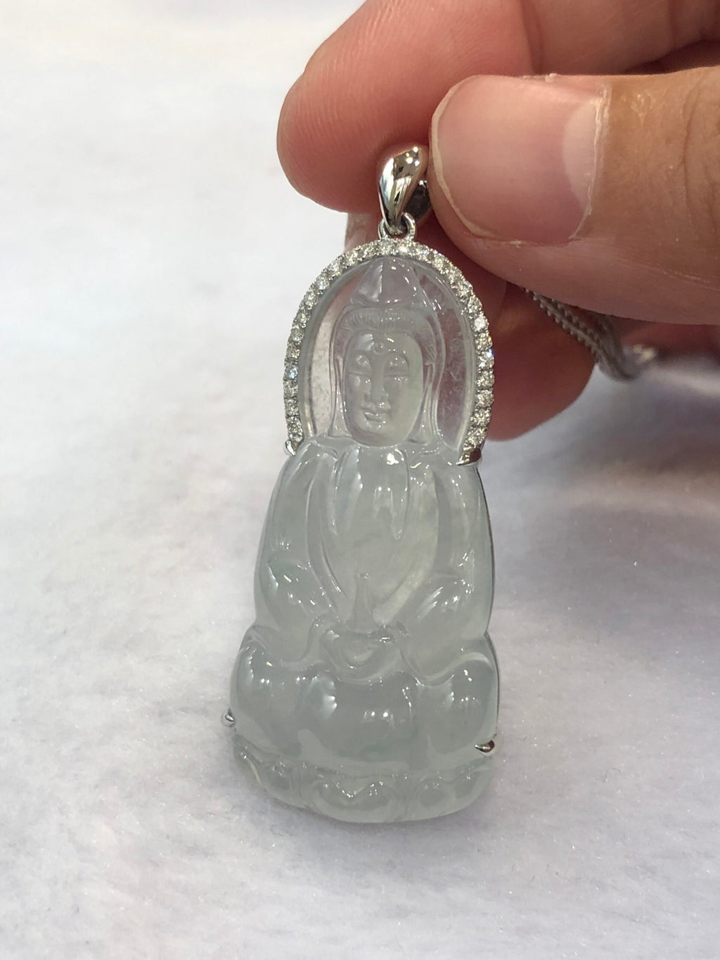 Icy Jade Guan Yin Pendant