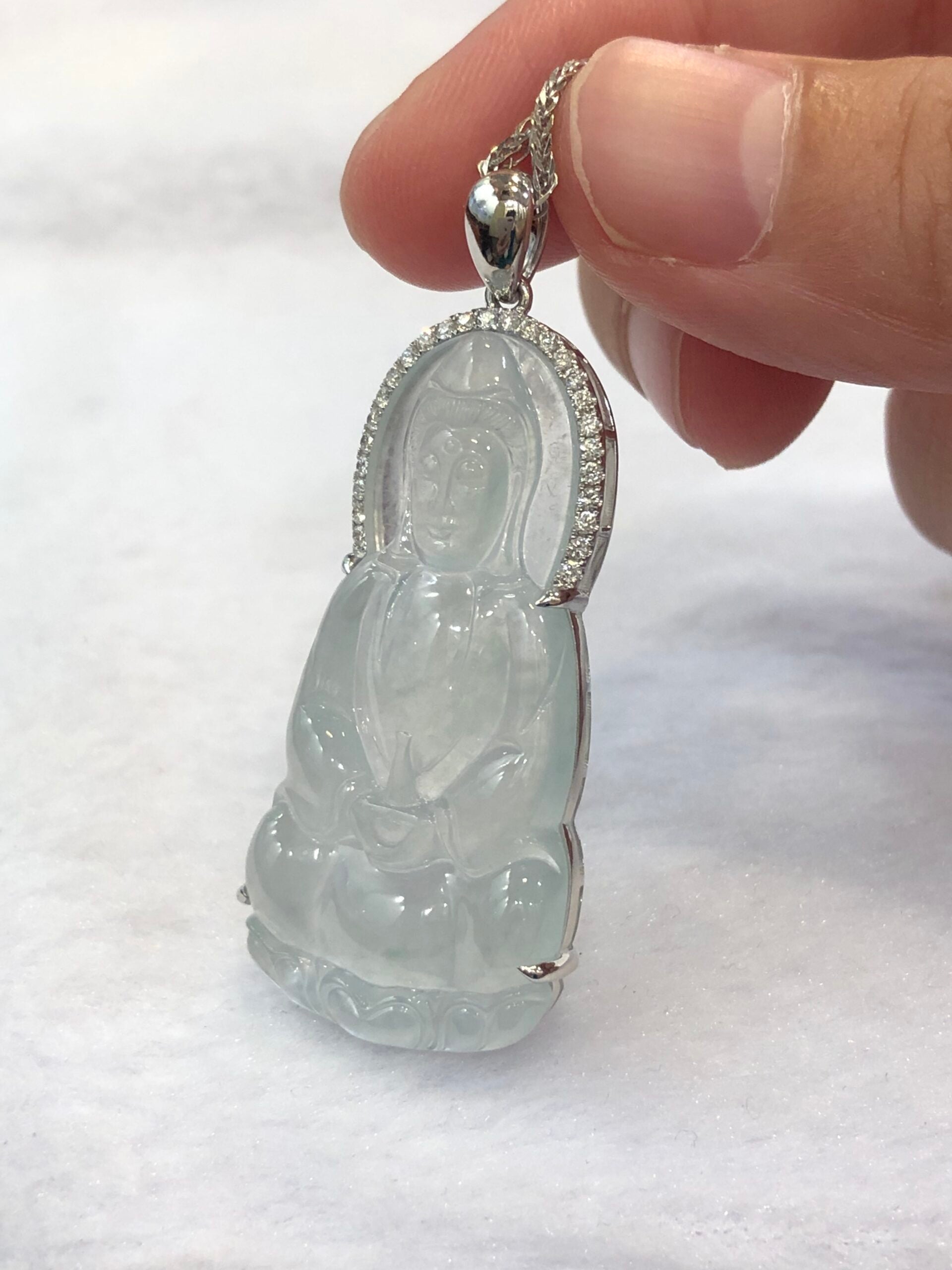 Icy Jade Guan Yin Pendant