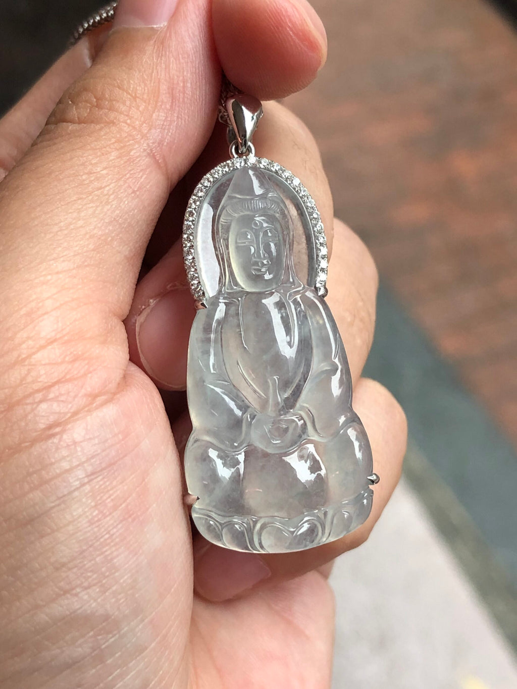 Icy Jade Guan Yin Pendant