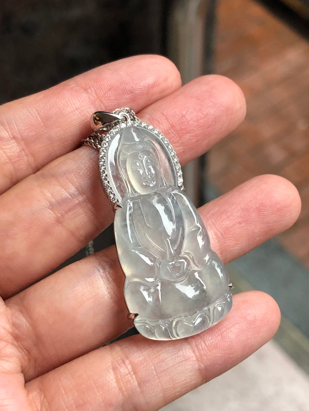 Icy Jade Guan Yin Pendant