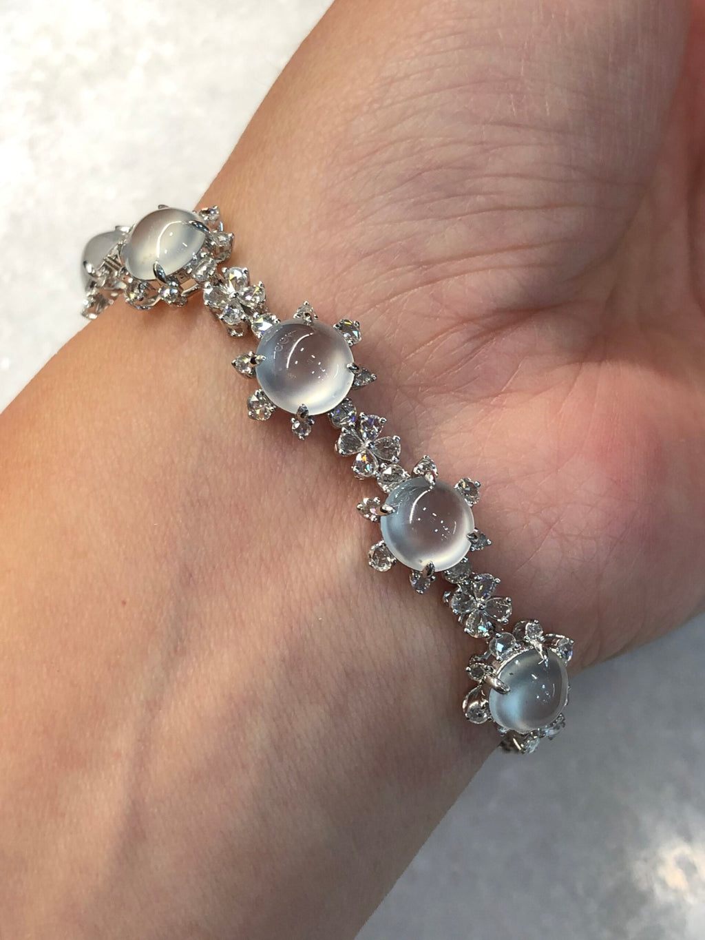 Icy Jadeite Cabochon Bracelet (Glassy Variety)