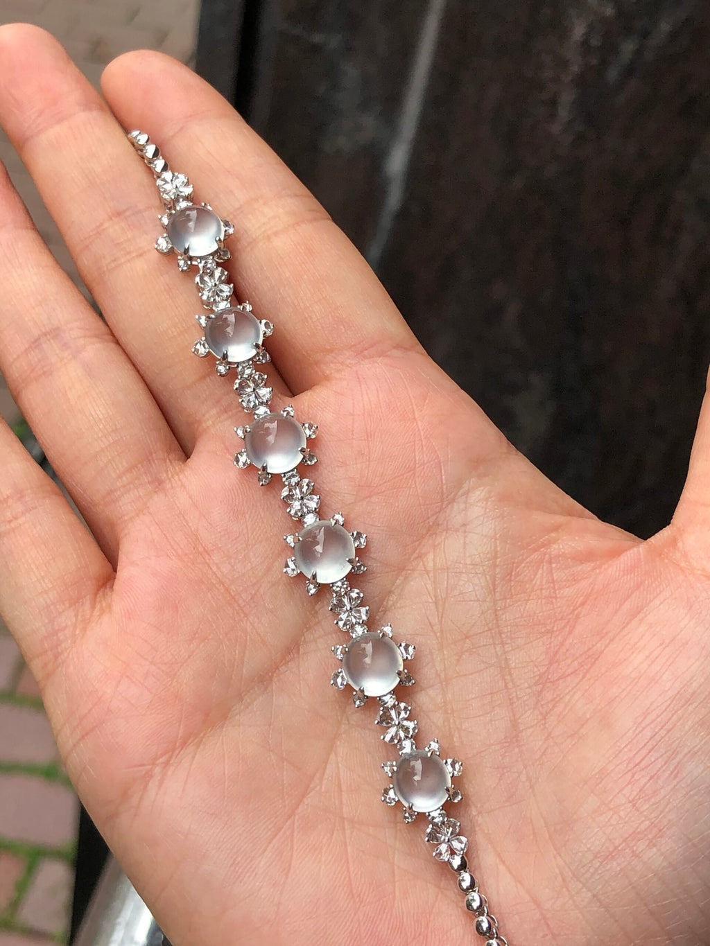 Icy Jadeite Cabochon Bracelet (Glassy Variety)