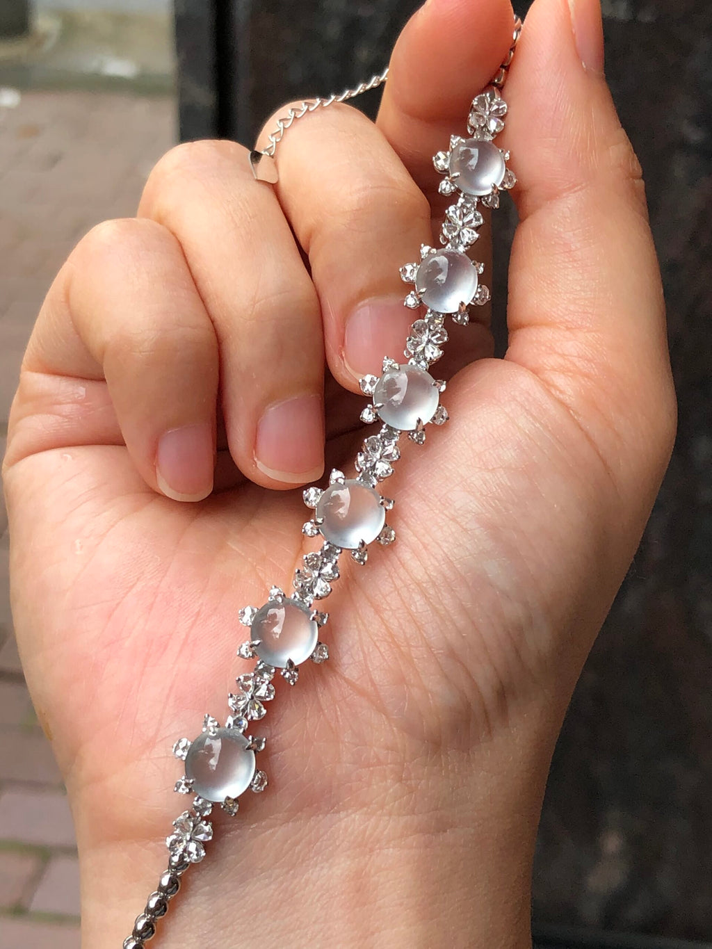 Icy Jadeite Cabochon Bracelet (Glassy Variety)