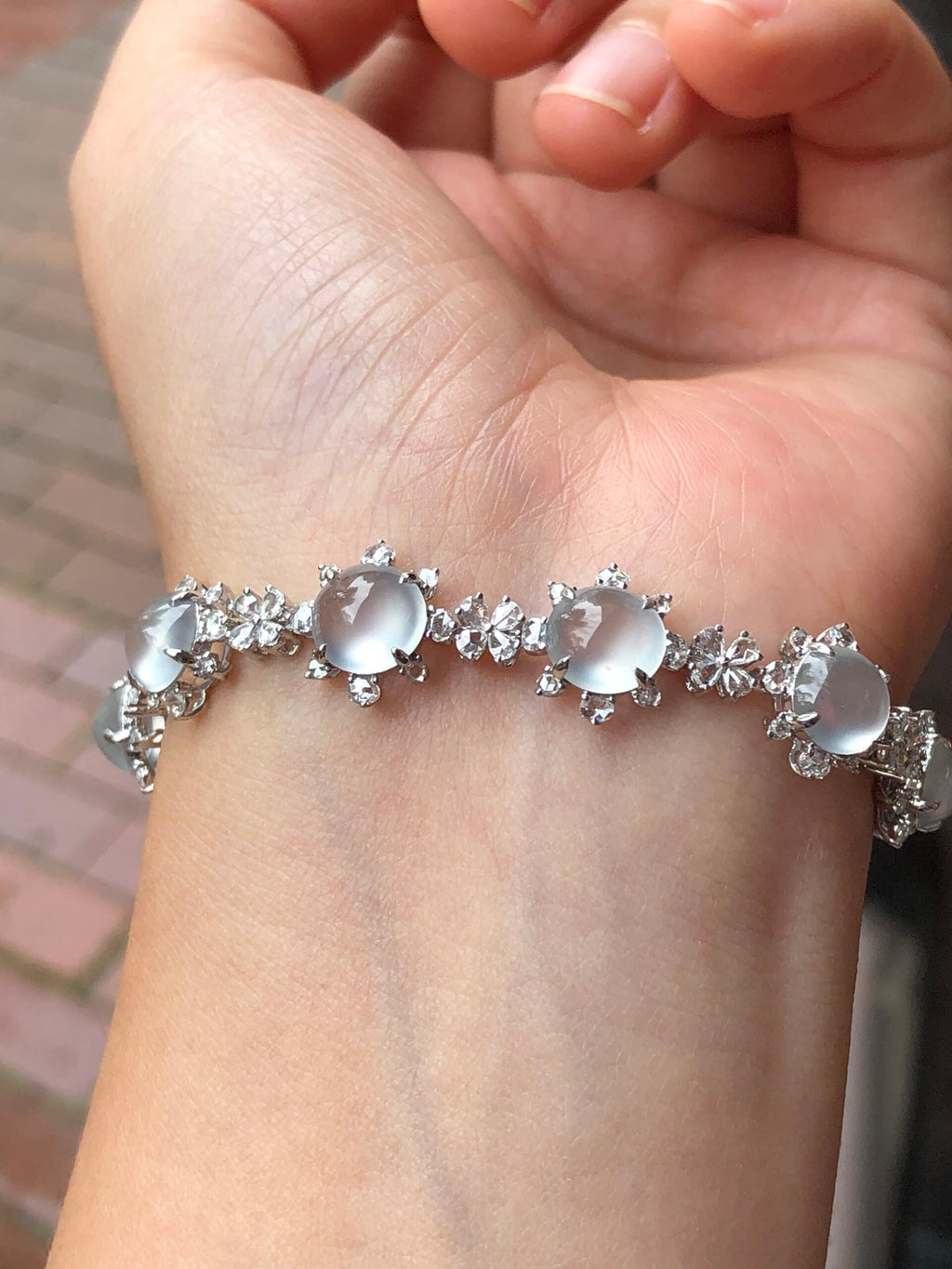 Icy Jadeite Cabochon Bracelet (Glassy Variety)