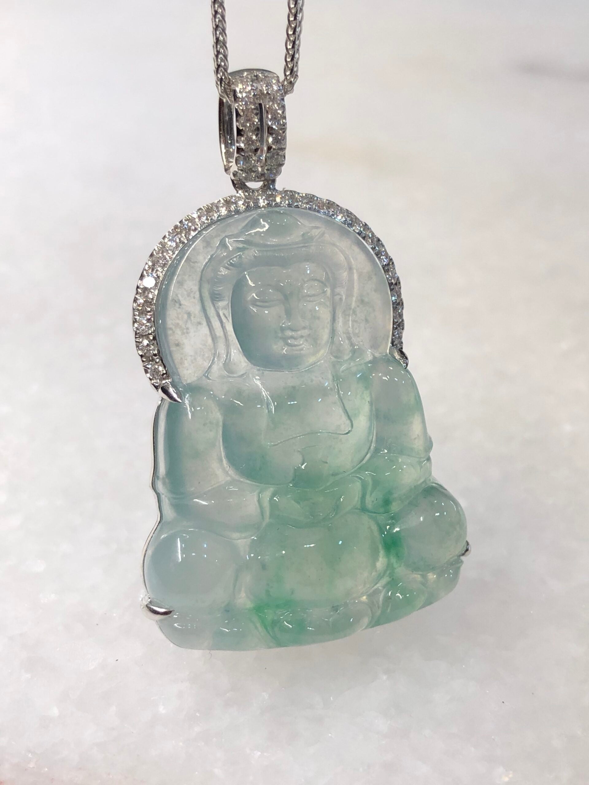 Icy Green Guan Yin Jadeite Pendant