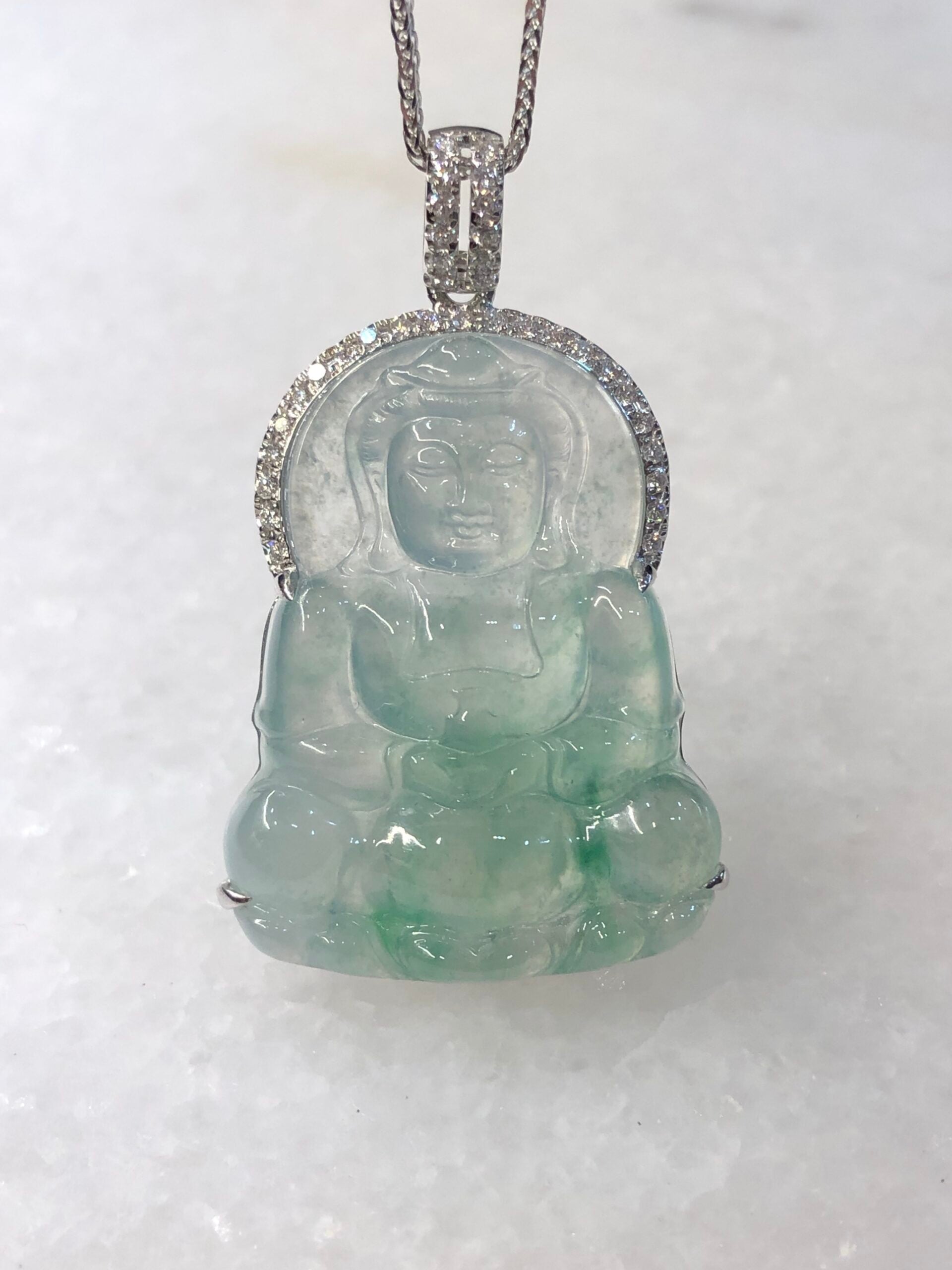 Icy Green Guan Yin Jadeite Pendant