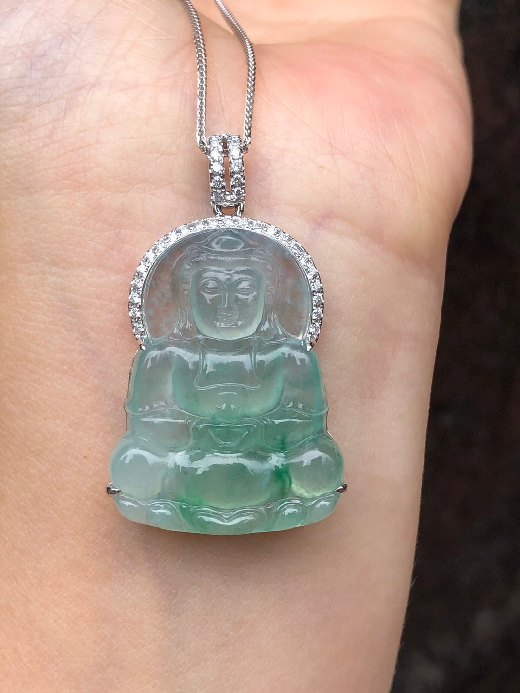 Icy Green Guan Yin Jadeite Pendant