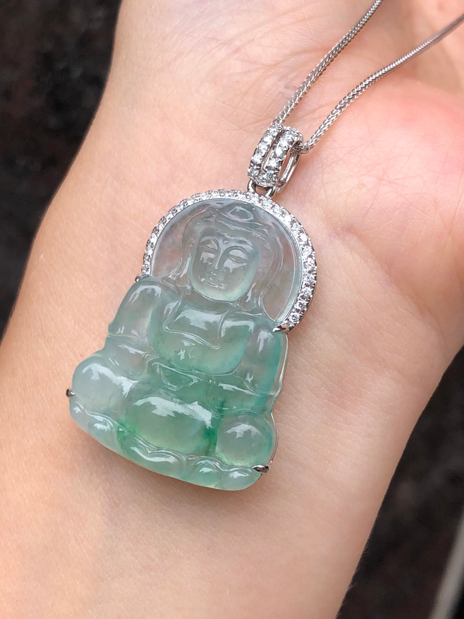 Icy Green Guan Yin Jadeite Pendant