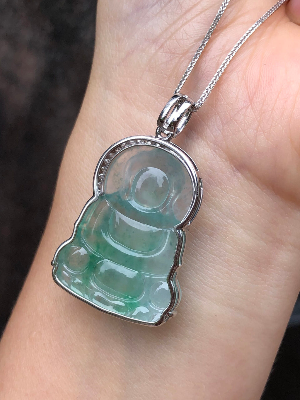 Icy Green Guan Yin Jadeite Pendant