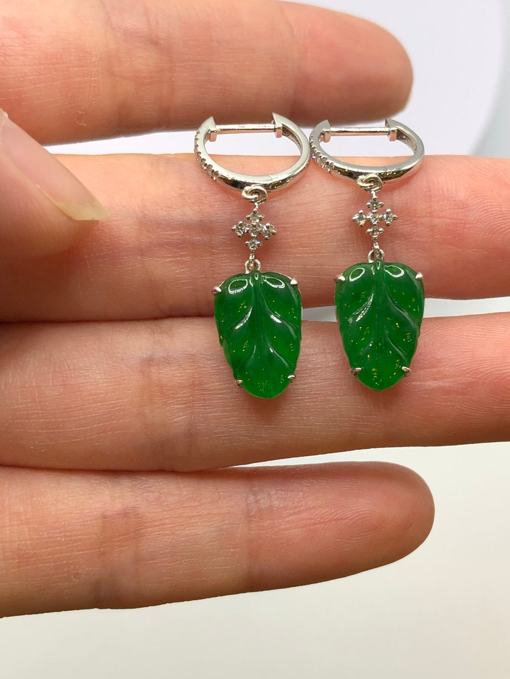 Green Jade Leaves Earrings