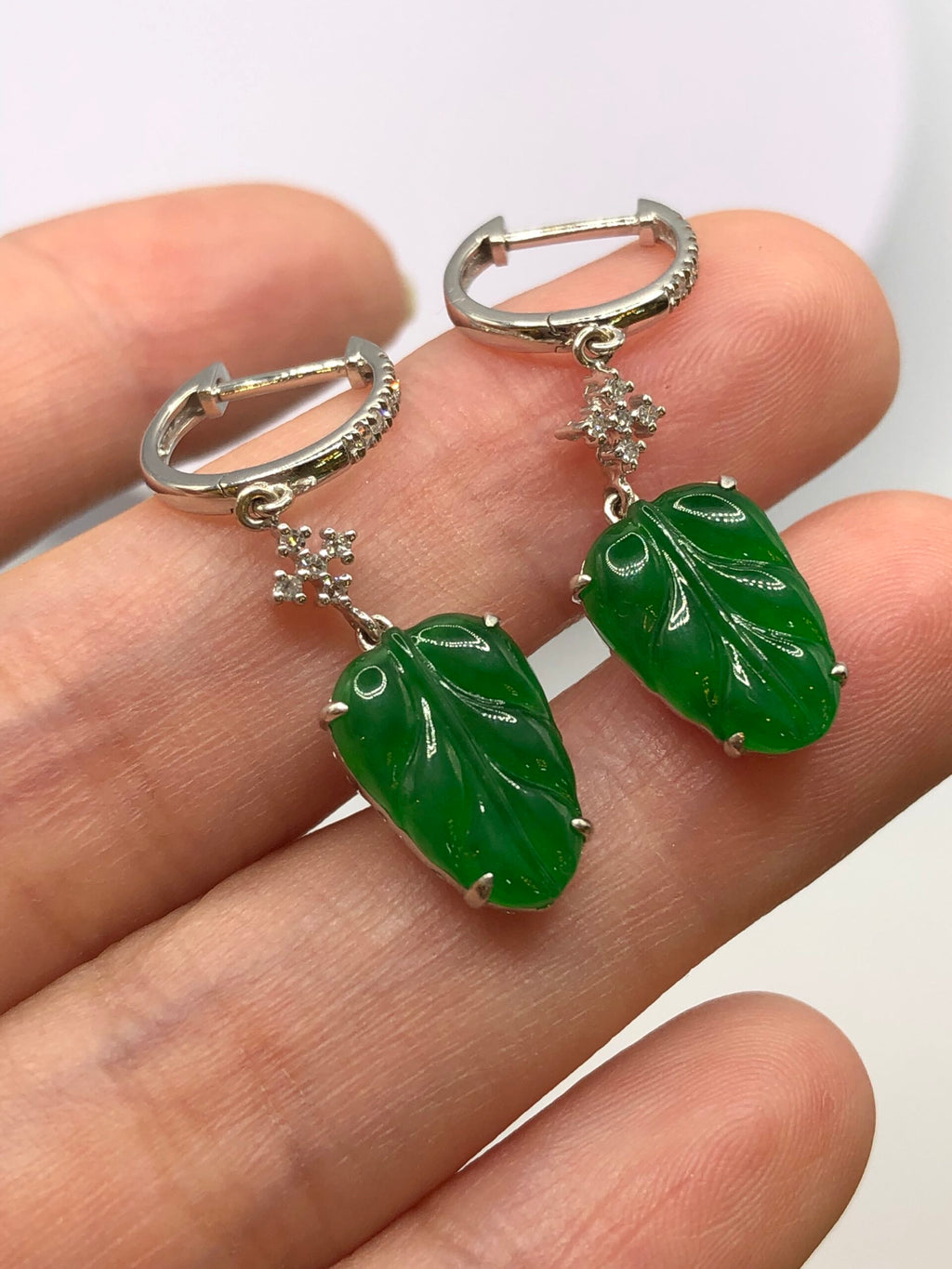 Green Jade Leaves Earrings