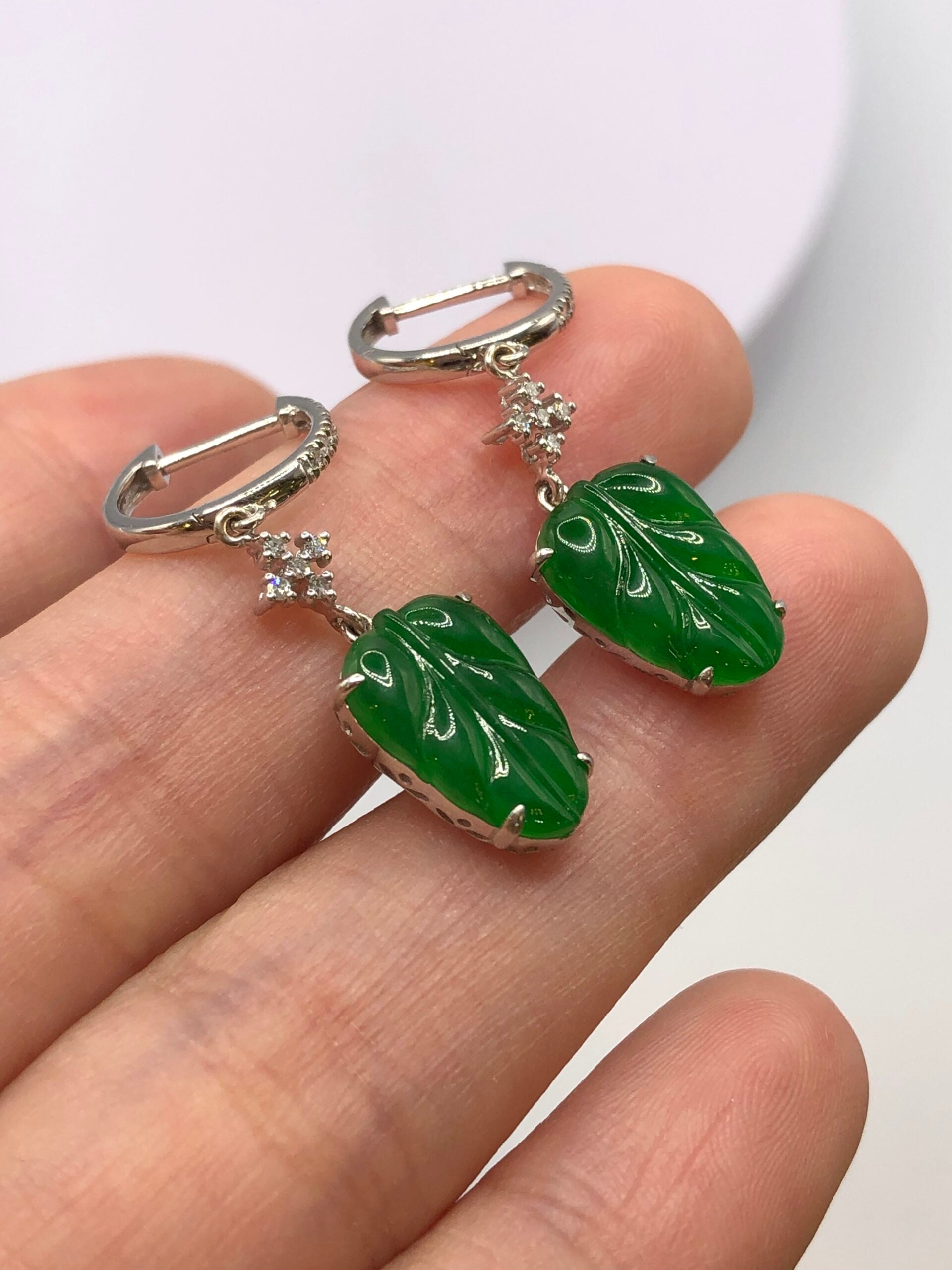 Green Jade Leaves Earrings