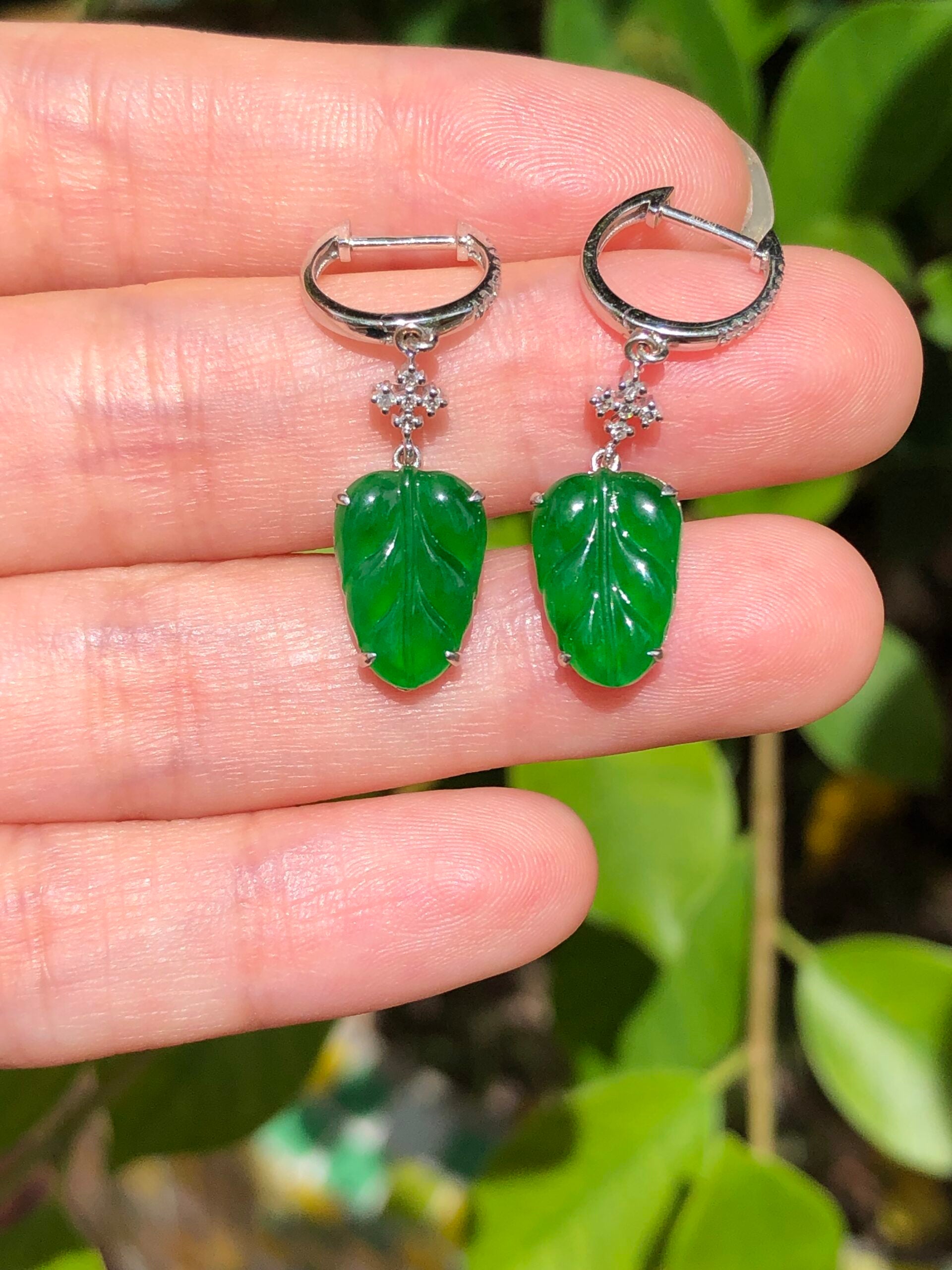 Green Jade Leaves Earrings